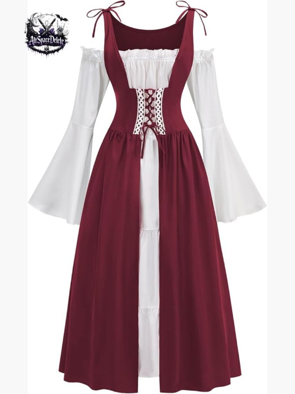 Medieval Renaissance Dress with Vest and Pockets, Polyester, Size L
